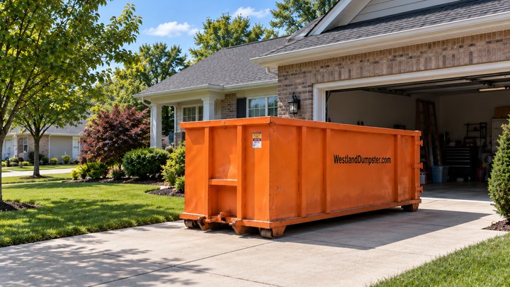 10 yard orange roll-off dumpster