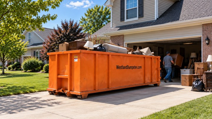 15 yard orange roll-off dumpster