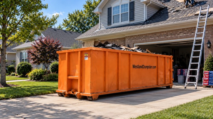 20 yard orange roll-off dumpster